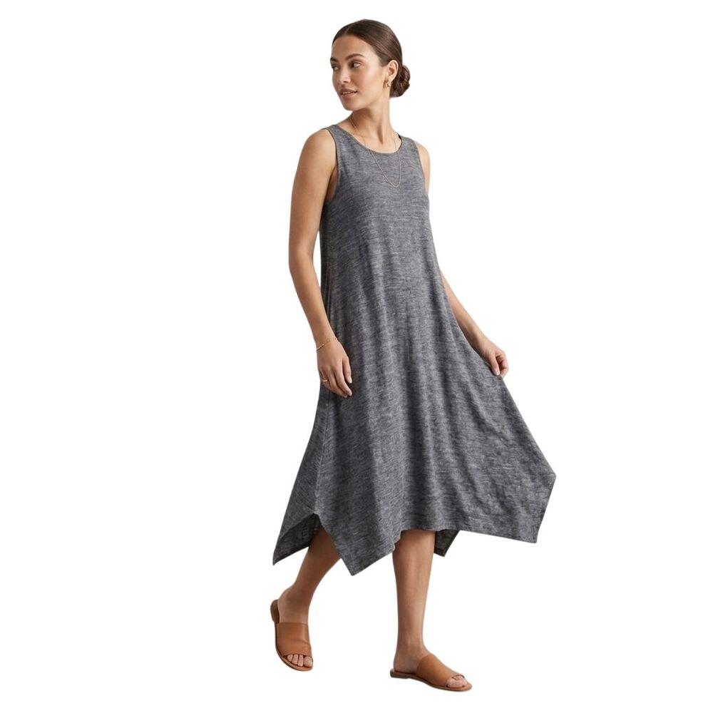 Eileen Fisher Gray Organic Linen Sleeveless Tank Midi Dress Size S New